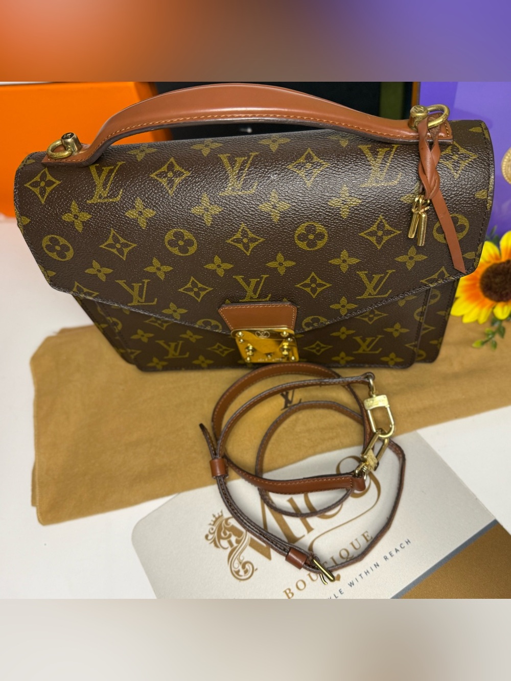 LOUIS VUITTON w/ COA Brown Monogram Medium Crossbody Satchel with Gold Hardware - Picture 12 of 17